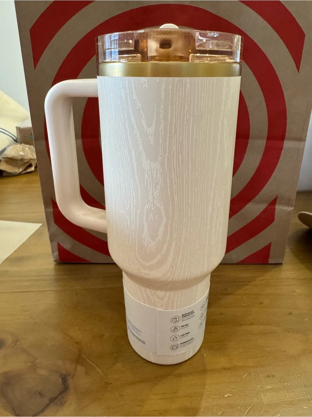 Stanley Quencher ProTour Flip Straw 40oz Cream Woodgrain Gold Tumbler